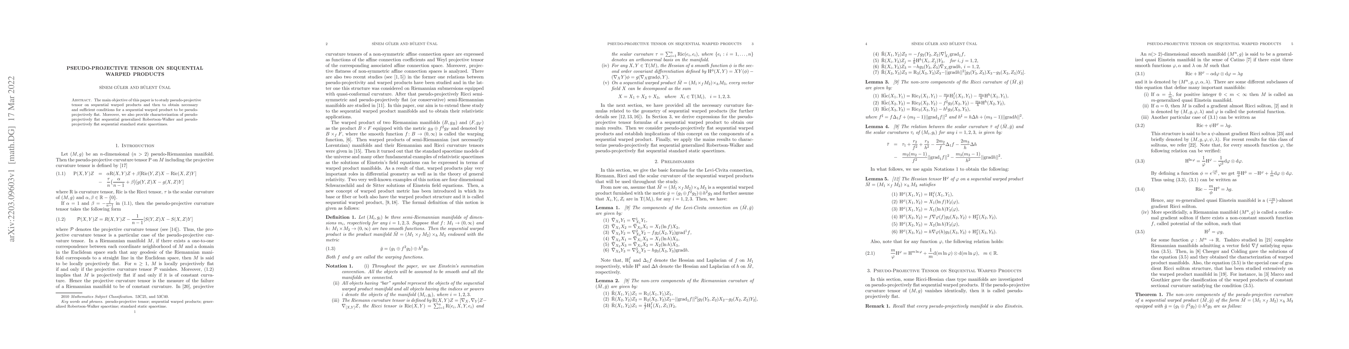 Thumbnail for Pseudo-Projective Tensor on Sequential Warped Products
