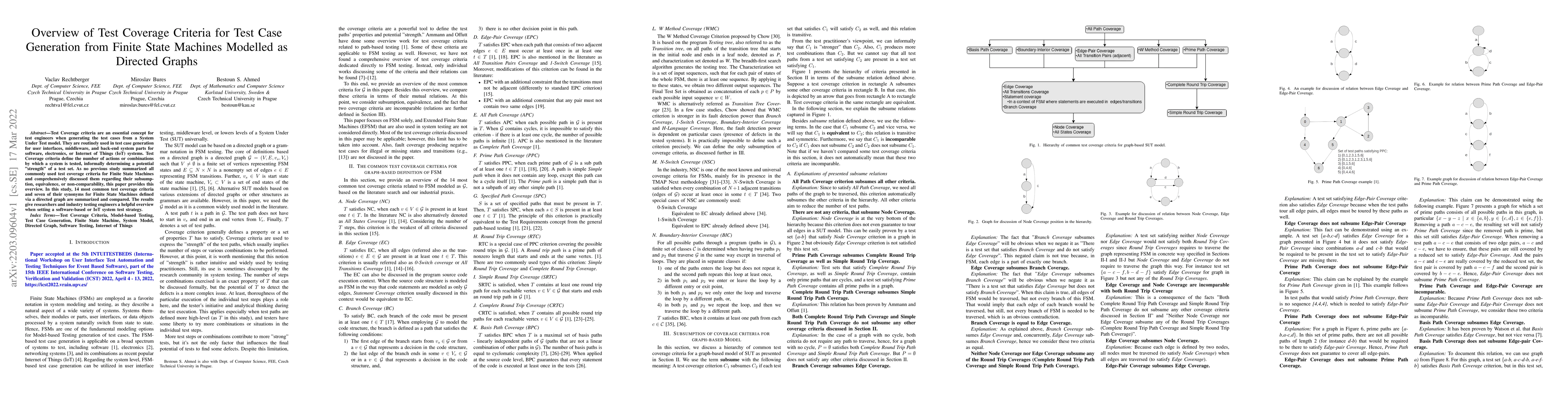 Thumbnail for Overview of Test Coverage Criteria for Test Case Generation from Finite
  State Machines Modelled as Directed Graphs