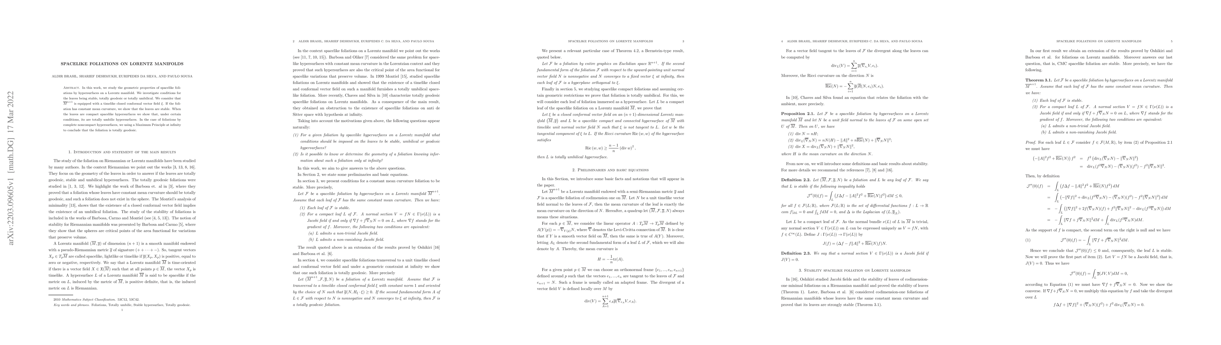 Thumbnail for Spacelike Foliations on Lorentz manifolds
