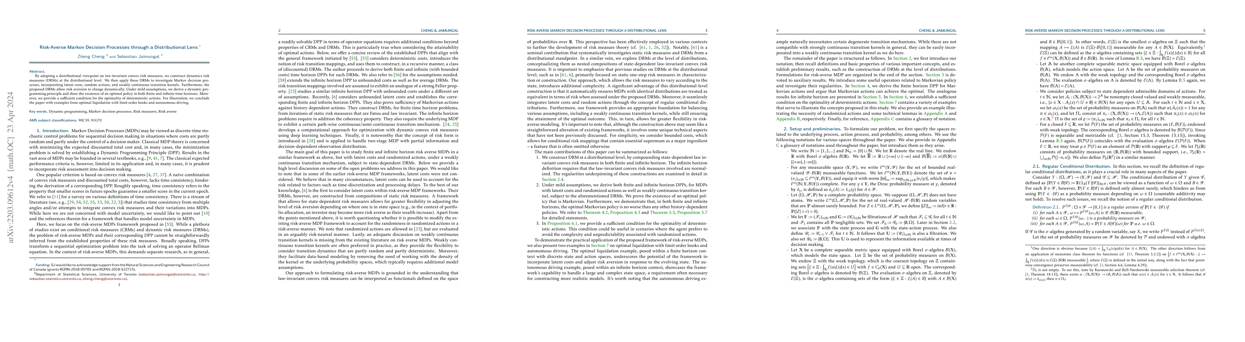 Thumbnail for Risk-Averse Markov Decision Processes through a Distributional Lens