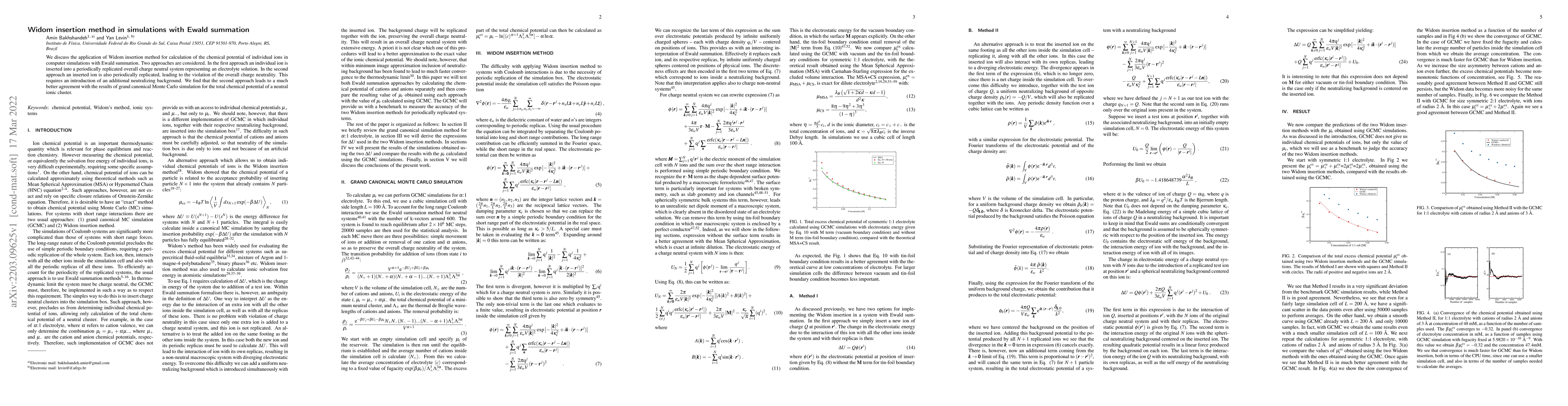 Thumbnail for Widom insertion method in simulations with Ewald summation