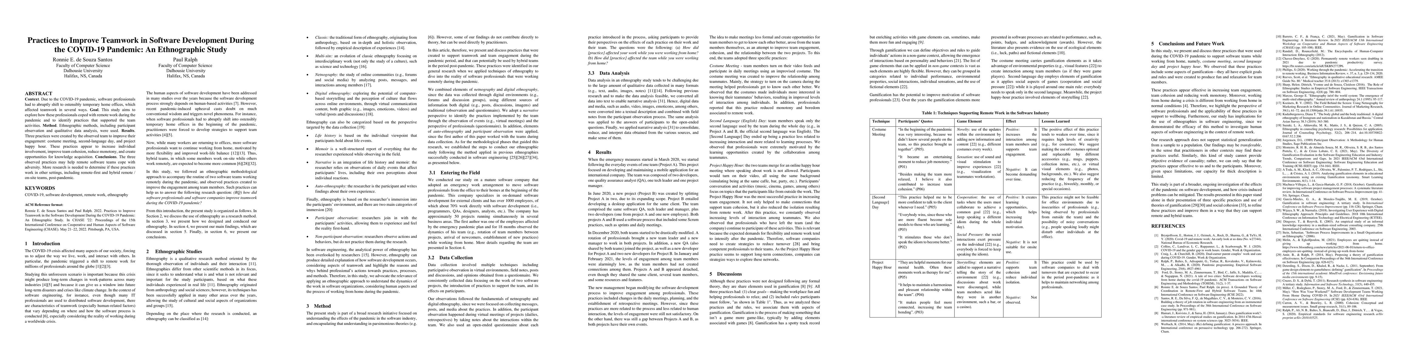 Thumbnail for Practices to Improve Teamwork in Software Development During the
  COVID-19 Pandemic: An Ethnographic Study