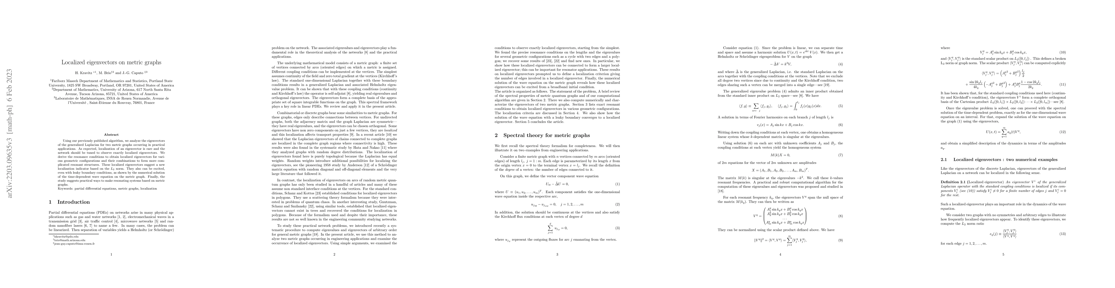 Thumbnail for Localized eigenvectors on metric graphs