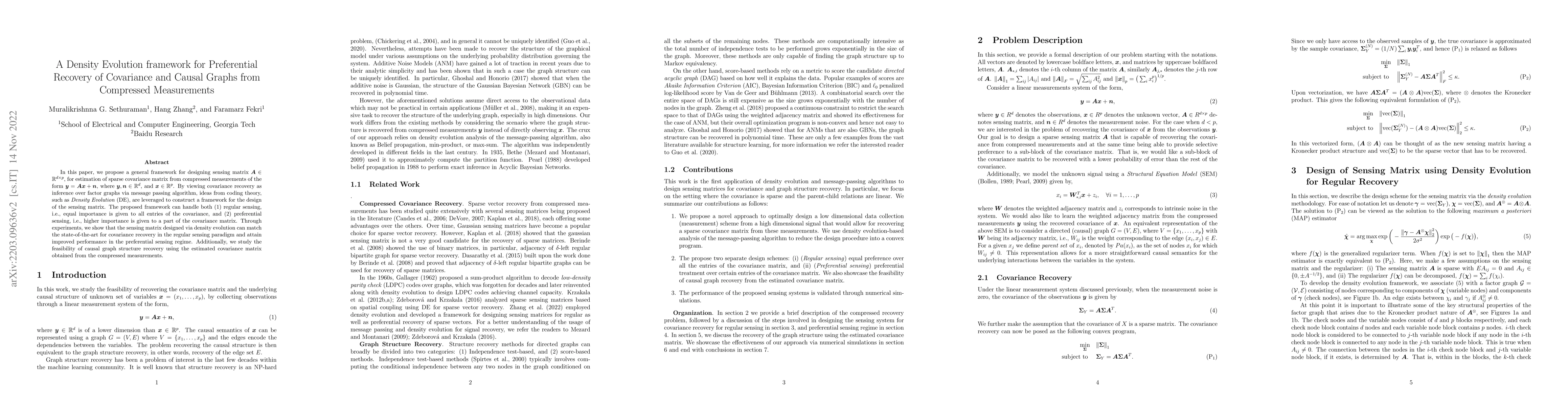 Thumbnail for A Density Evolution framework for Preferential Recovery of Covariance
  and Causal Graphs from Compressed Measurements
