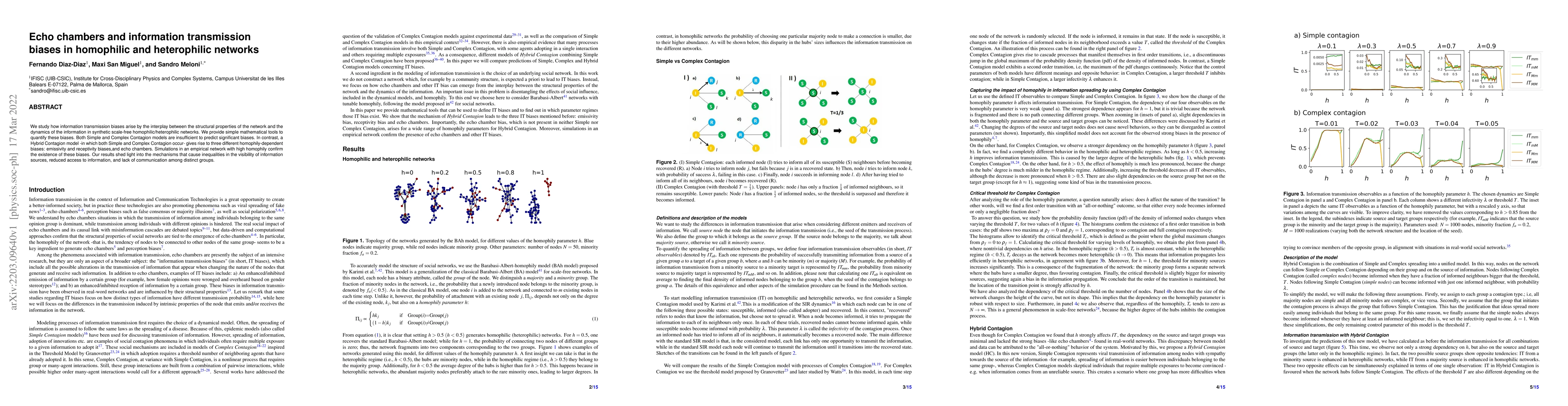 Thumbnail for Echo chambers and information transmission biases in homophilic and
  heterophilic networks