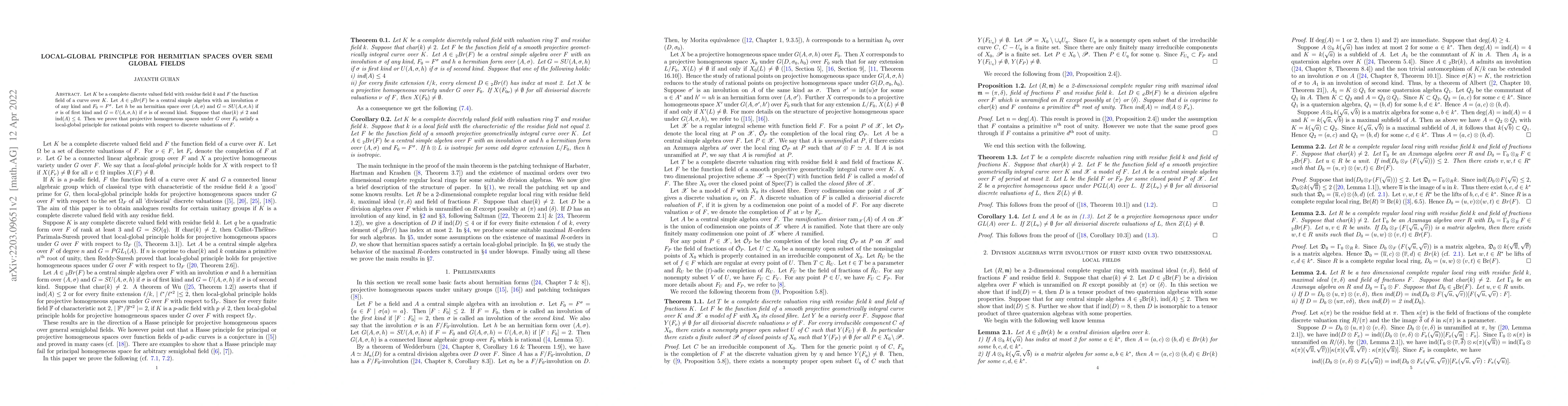 Thumbnail for Local-global principles for hermitian spaces over semi-global fields