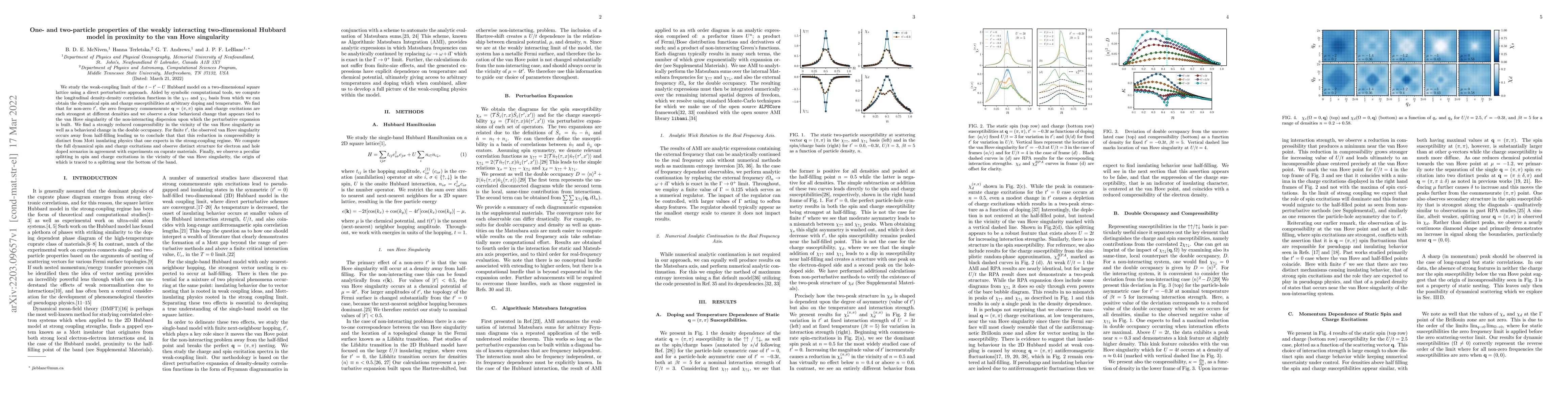 Thumbnail for One- and two-particle properties of the weakly interacting
  two-dimensional Hubbard model in proximity to the van Hove singularity