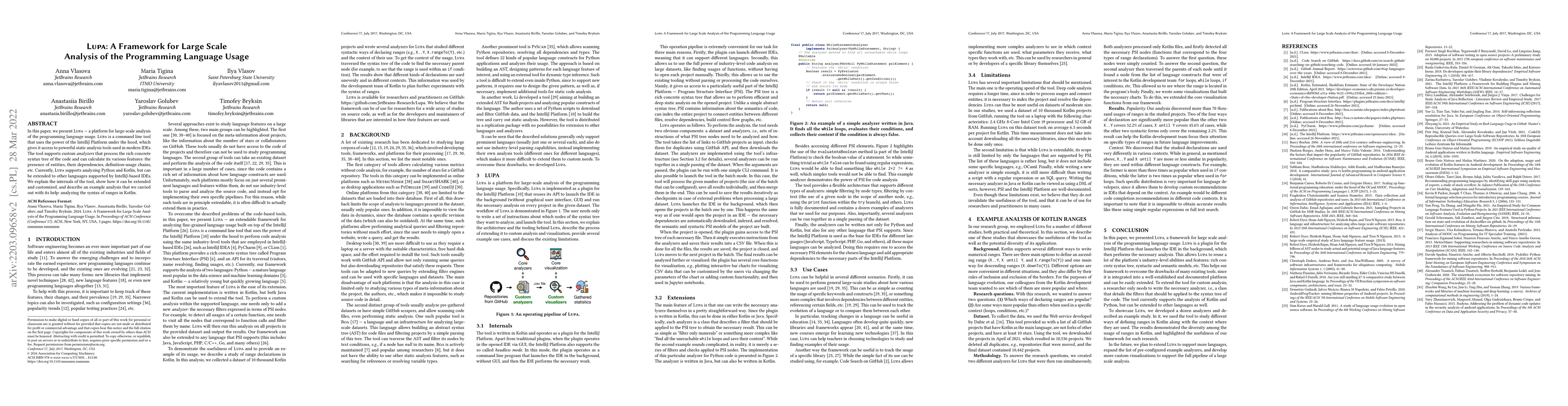 Thumbnail for Lupa: A Framework for Large Scale Analysis of the Programming Language
  Usage