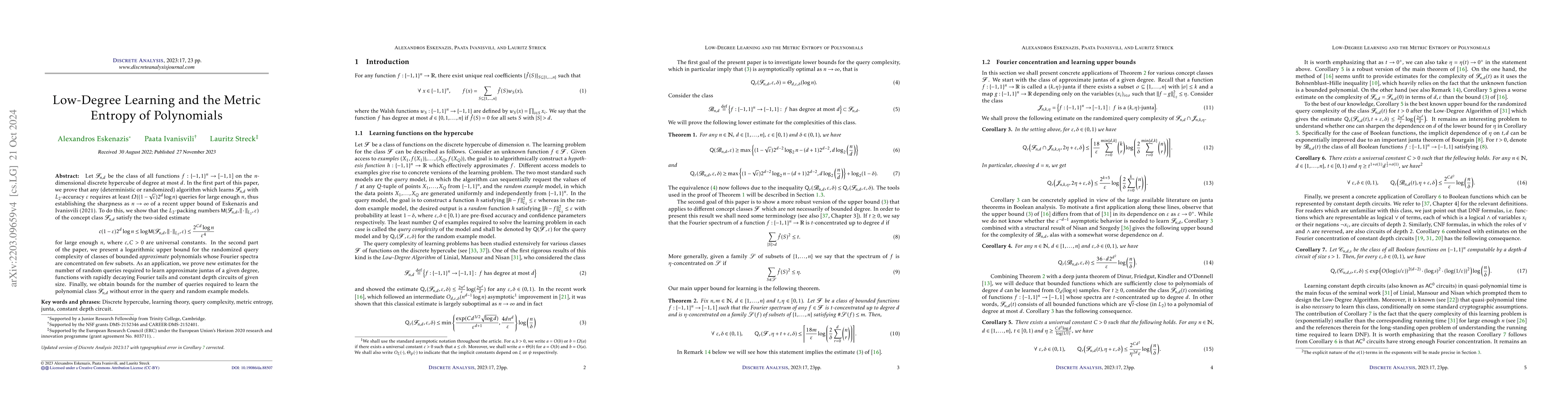 Thumbnail for Low-degree learning and the metric entropy of polynomials