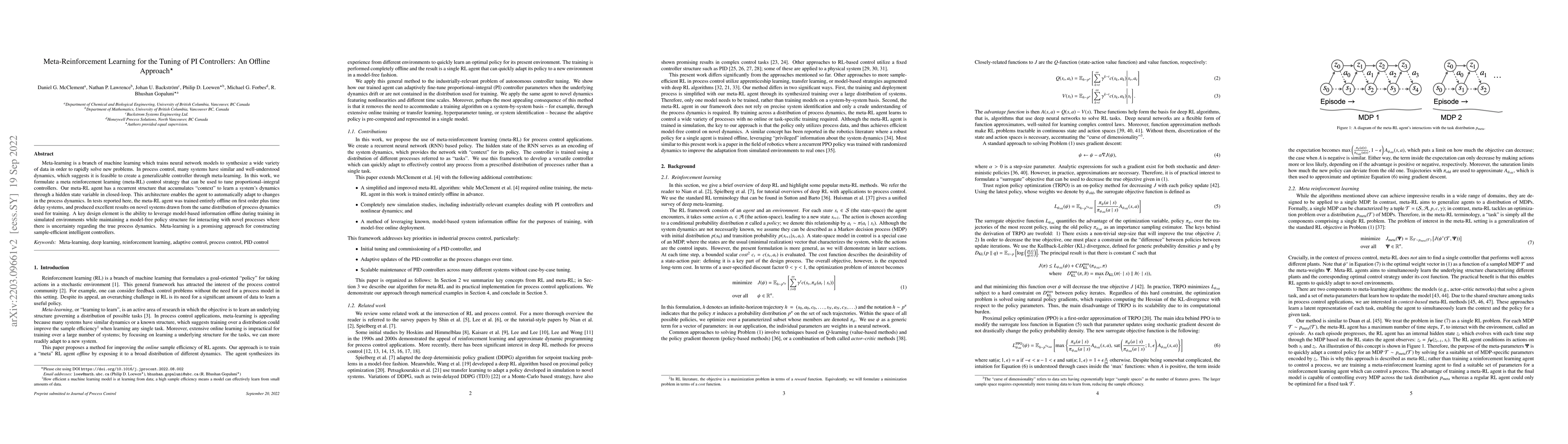Thumbnail for Meta-Reinforcement Learning for the Tuning of PI Controllers: An Offline
  Approach