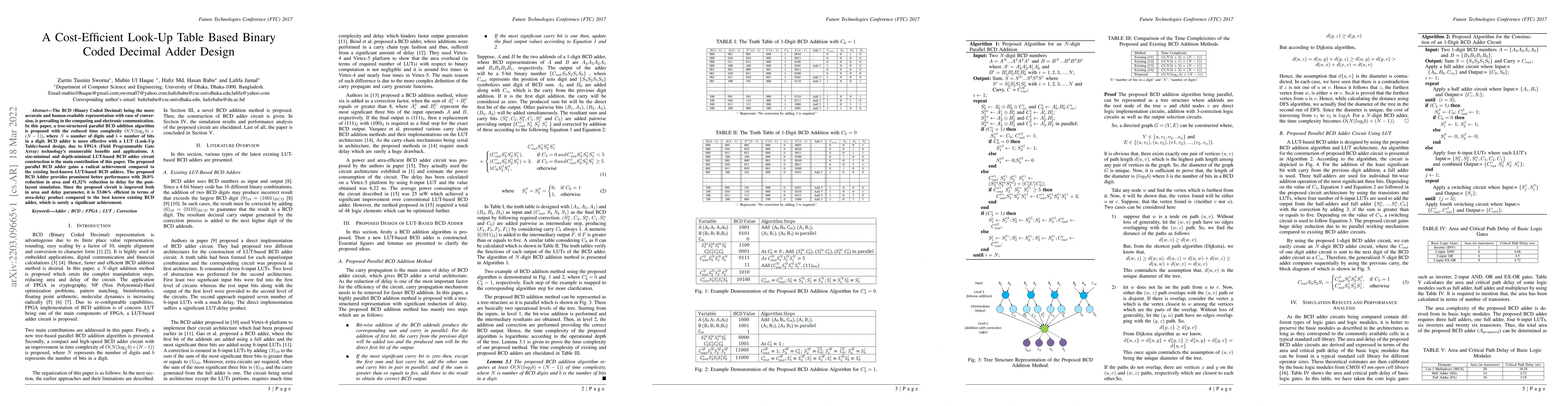 Thumbnail for A Cost-Efficient Look-Up Table Based Binary Coded Decimal Adder Design