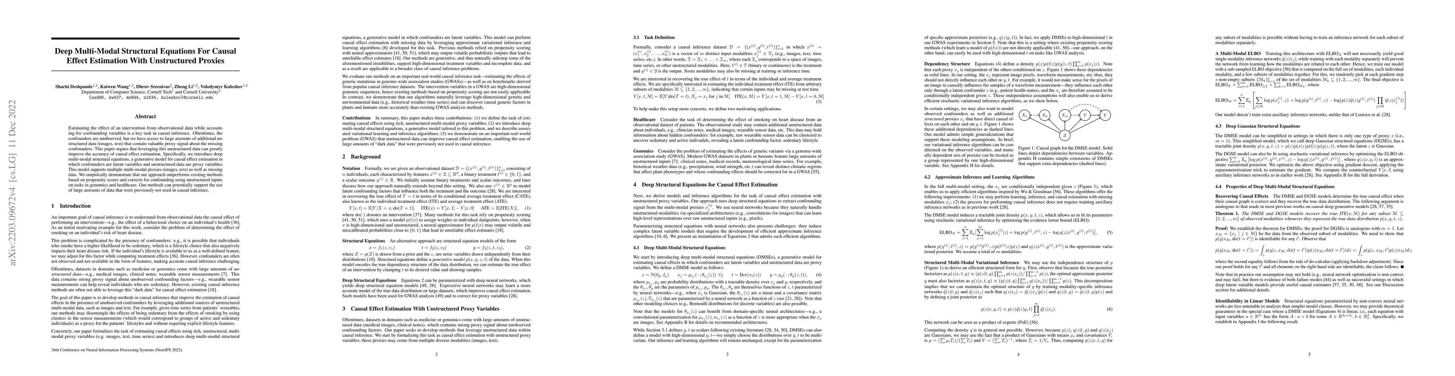 Thumbnail for Deep Multi-Modal Structural Equations For Causal Effect Estimation With
  Unstructured Proxies