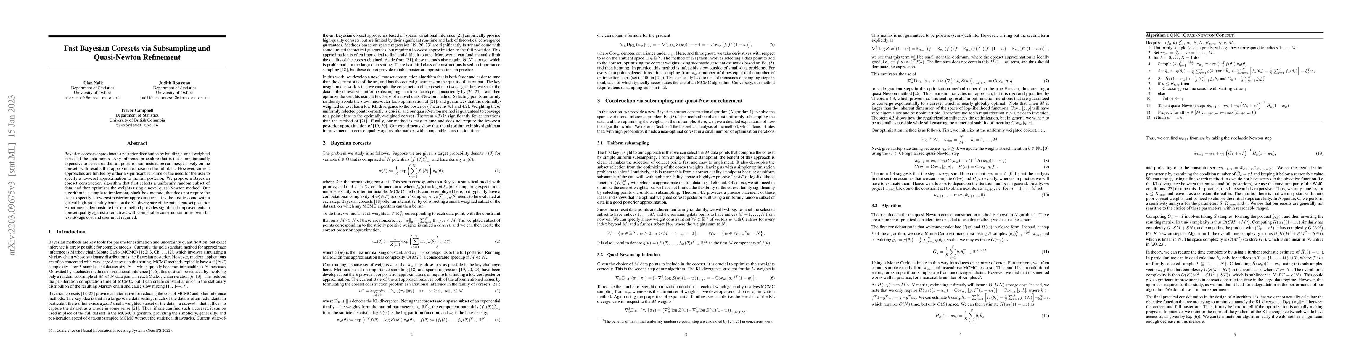 Thumbnail for Fast Bayesian Coresets via Subsampling and Quasi-Newton Refinement