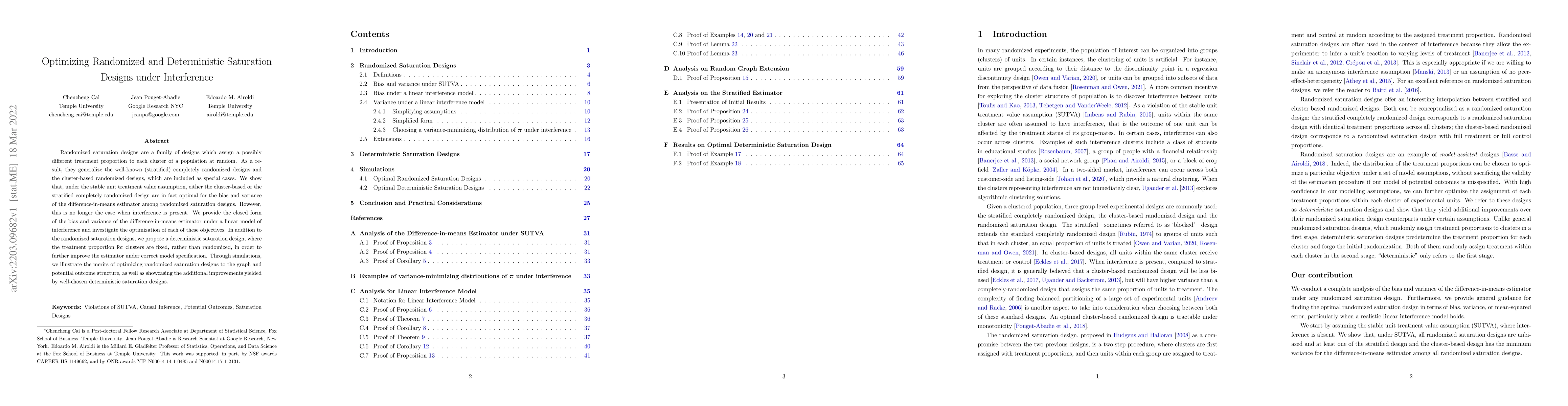 Thumbnail for Optimizing Randomized and Deterministic Saturation Designs under
  Interference