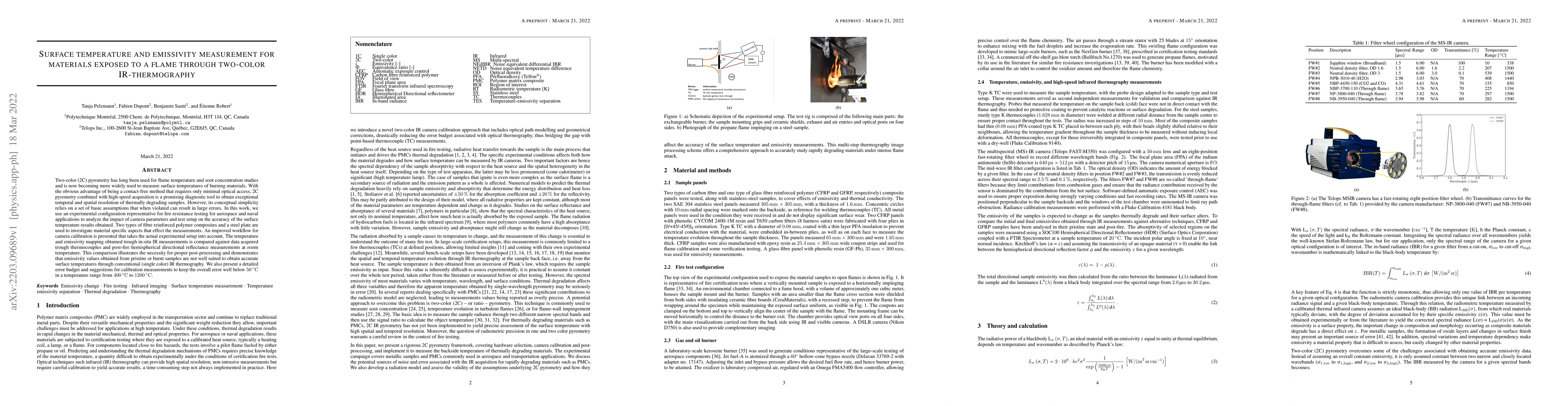 Thumbnail for Surface temperature and emissivity measurement for materials exposed to
  a flame through two-color IR-thermography