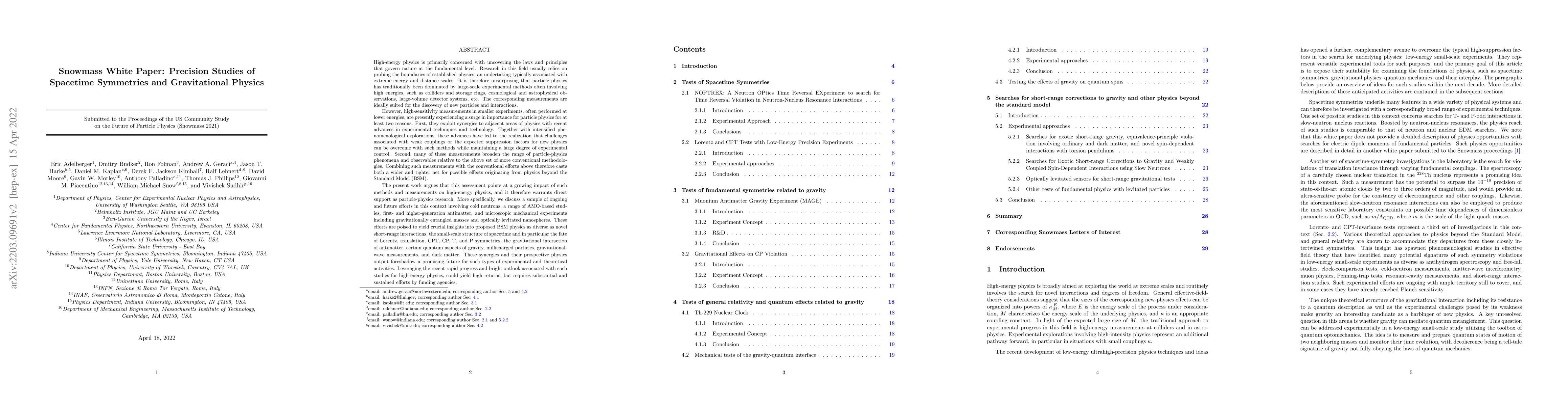 Thumbnail for Snowmass White Paper: Precision Studies of Spacetime Symmetries and
  Gravitational Physics