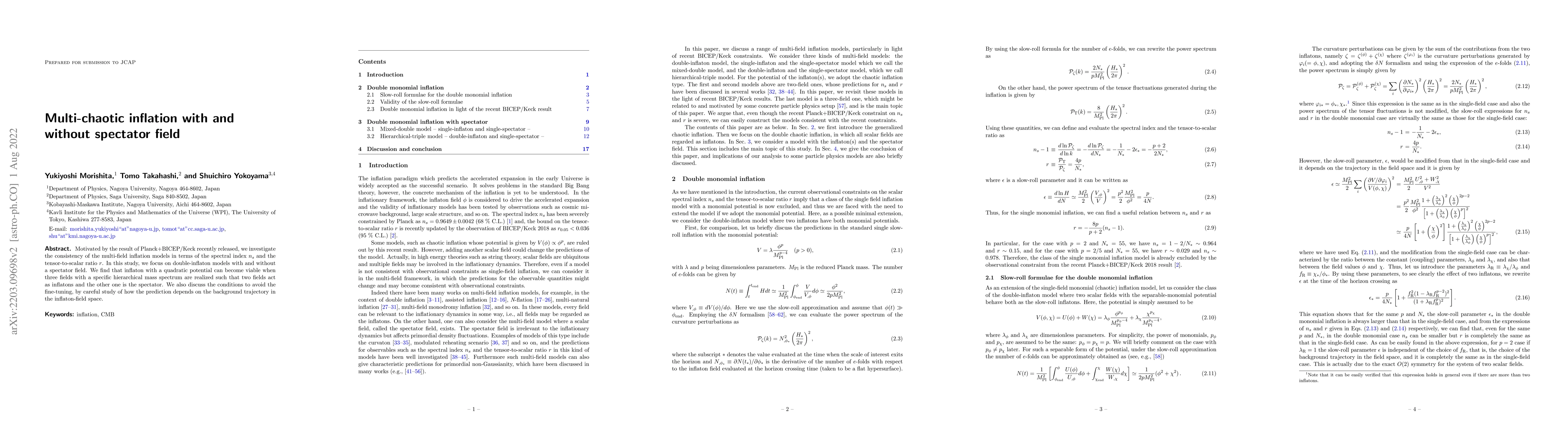 Thumbnail for Multi-chaotic inflation with and without spectator field