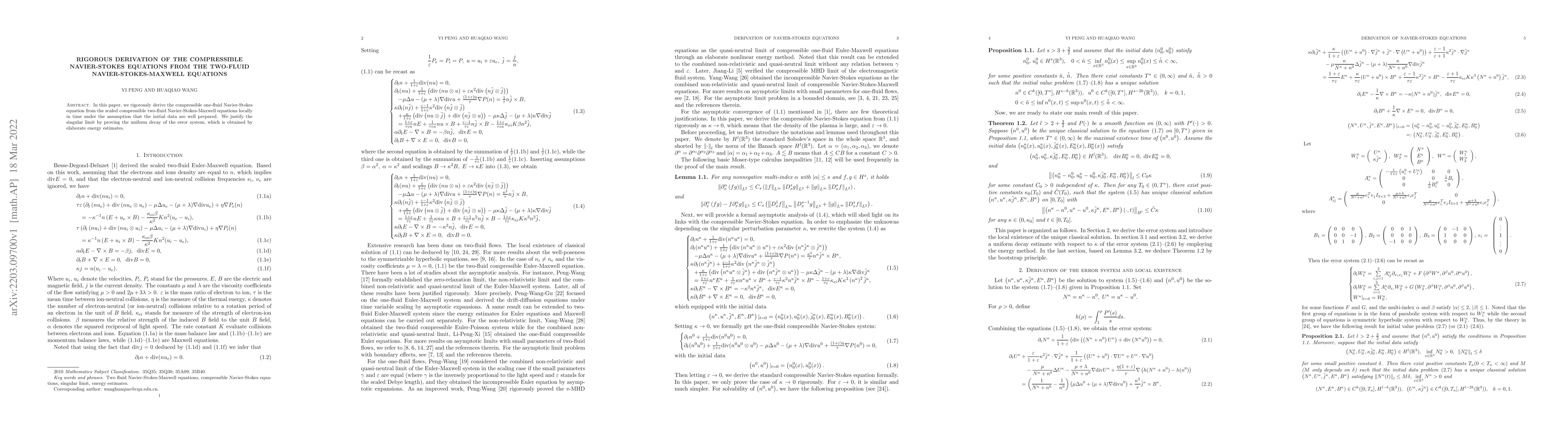 Thumbnail for Rigorous derivation of the compressible Navier-Stokes equations from the
  two-fluid Navier-Stokes-Maxwell equations