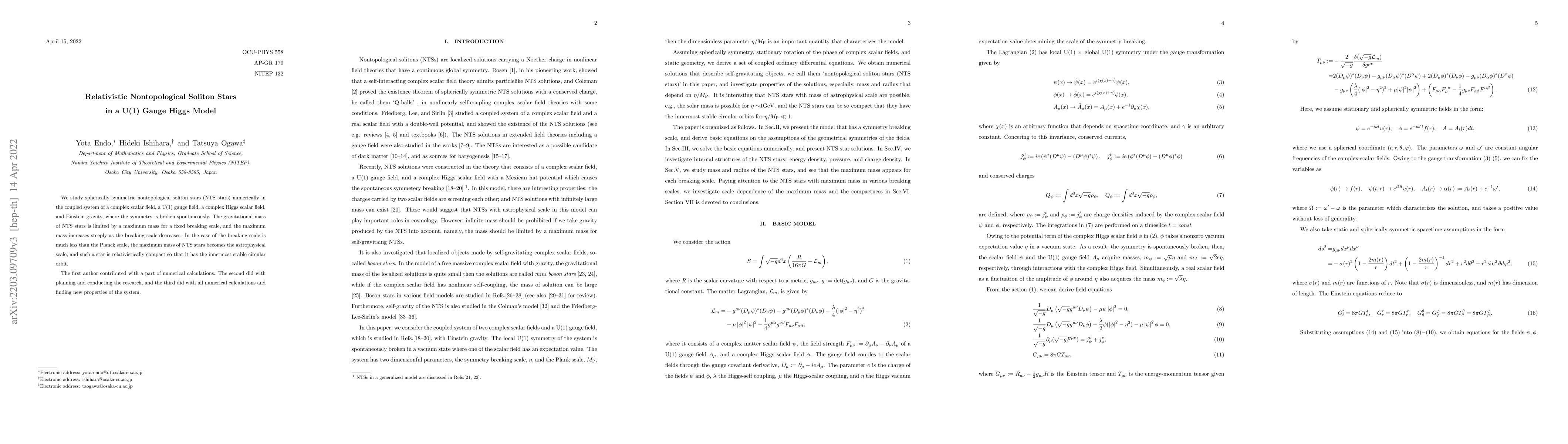 Thumbnail for Relativistic Nontopological Soliton Stars in a U(1) Gauge Higgs Model
