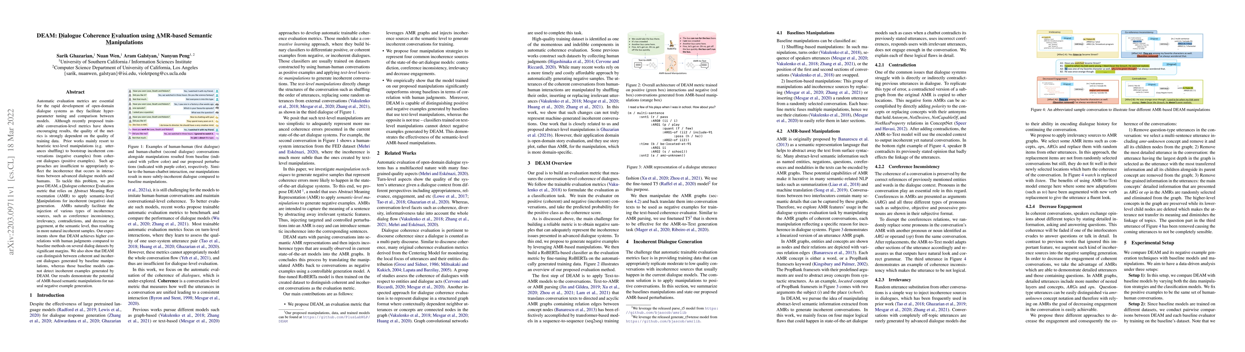 Thumbnail for DEAM: Dialogue Coherence Evaluation using AMR-based Semantic
  Manipulations