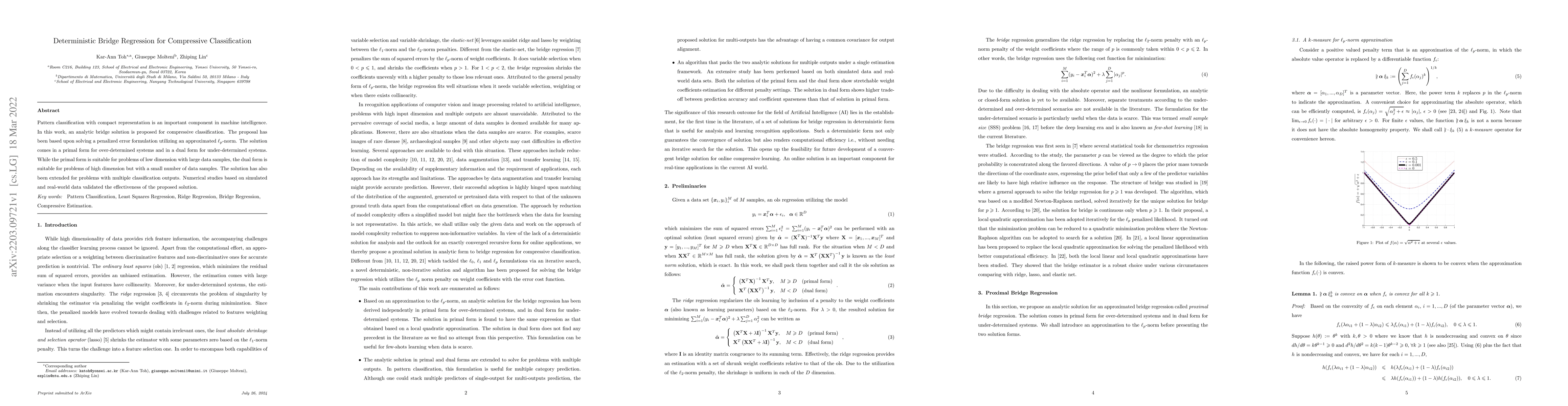 Thumbnail for Deterministic Bridge Regression for Compressive Classification