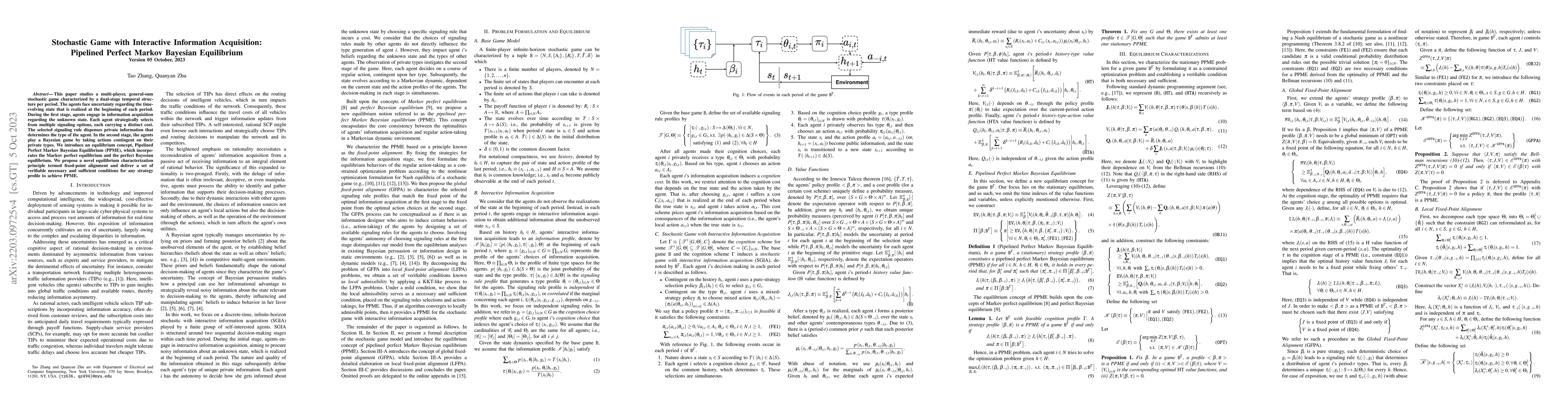 Thumbnail for Stochastic Game with Interactive Information Acquisition: Pipelined
  Perfect Markov Bayesian Equilibrium