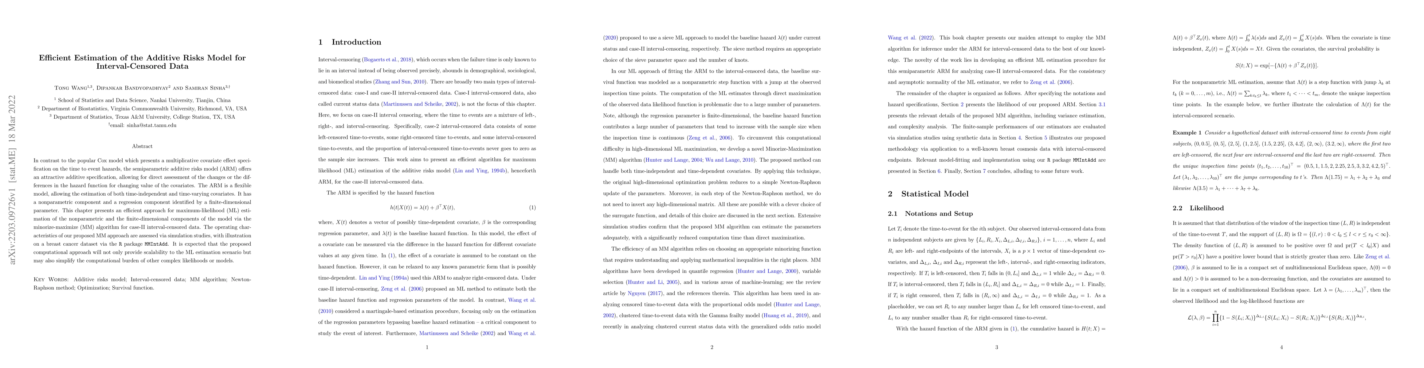 Thumbnail for Efficient Estimation of the Additive Risks Model for Interval-Censored
  Data
