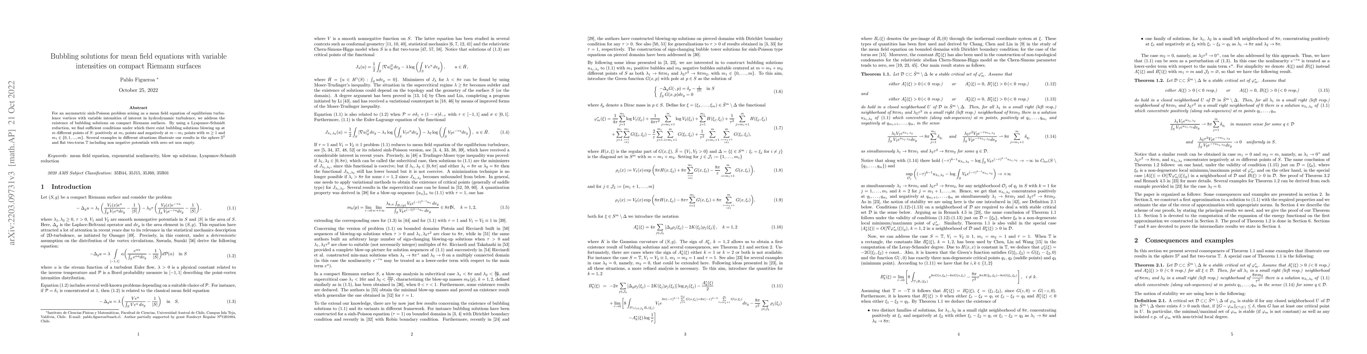 Thumbnail for Bubbling solutions for mean field equations with variable intensities on
  compact Riemann surfaces