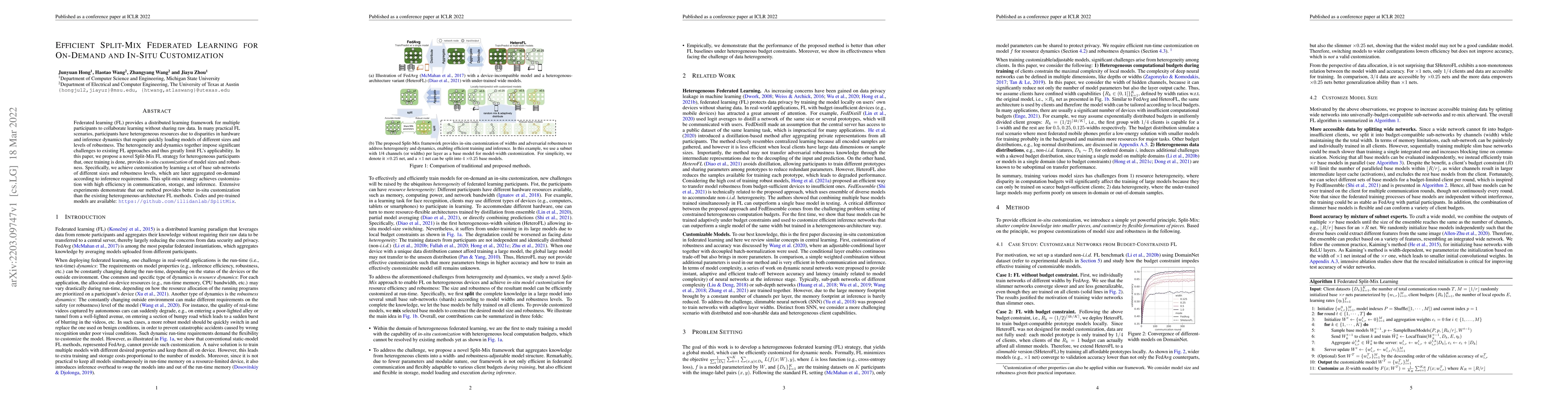 Thumbnail for Efficient Split-Mix Federated Learning for On-Demand and In-Situ
  Customization