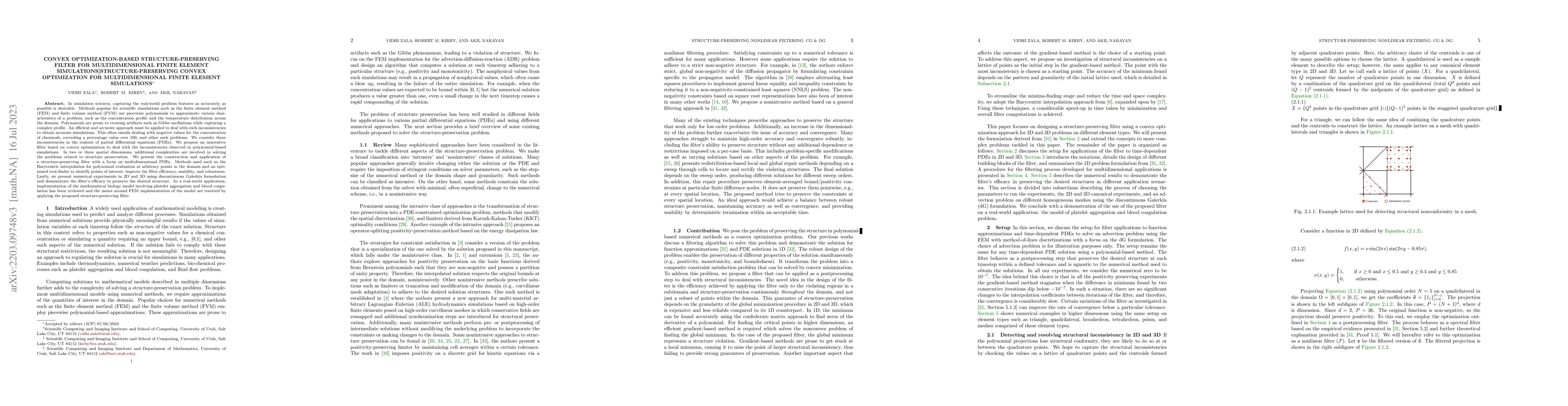 Thumbnail for Convex Optimization-Based Structure-Preserving Filter For
  Multidimensional Finite Element Simulations