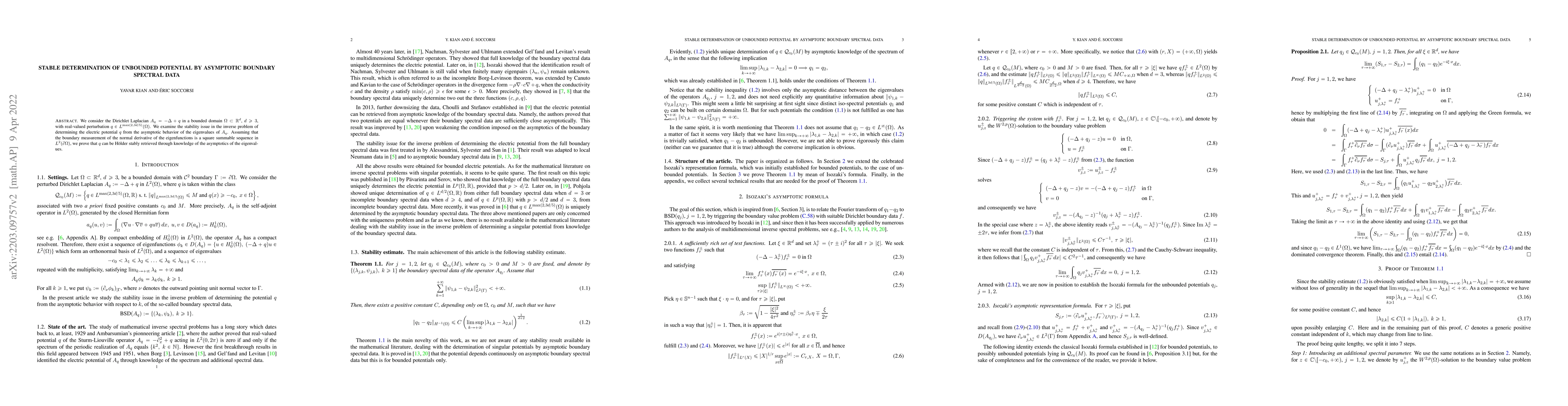 Thumbnail for Stable determination of unbounded potential by asymptotic boundary
  spectral data