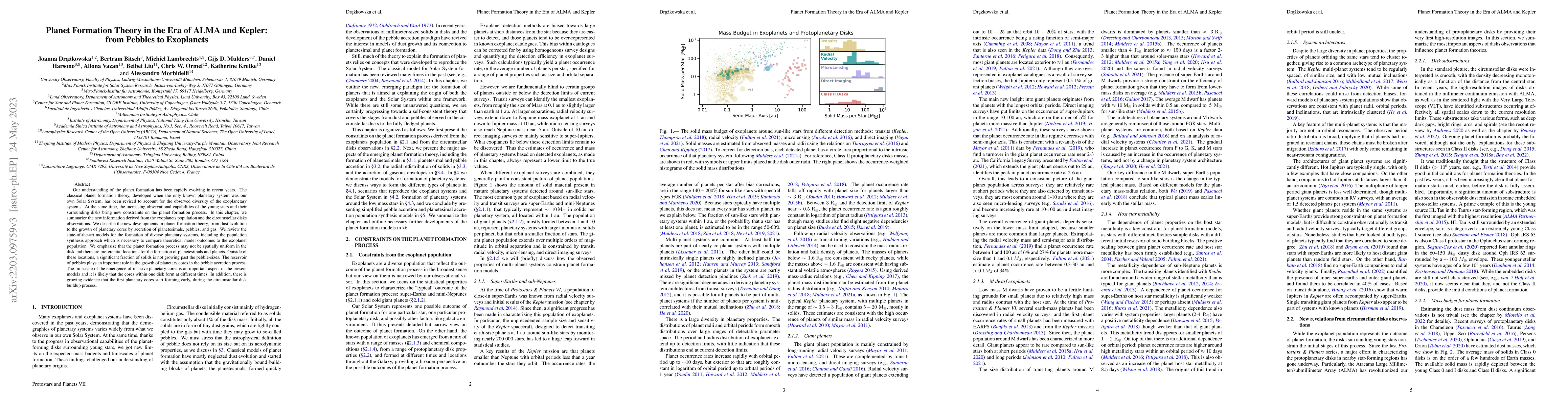 Thumbnail for Planet Formation Theory in the Era of ALMA and Kepler: from Pebbles to
  Exoplanets