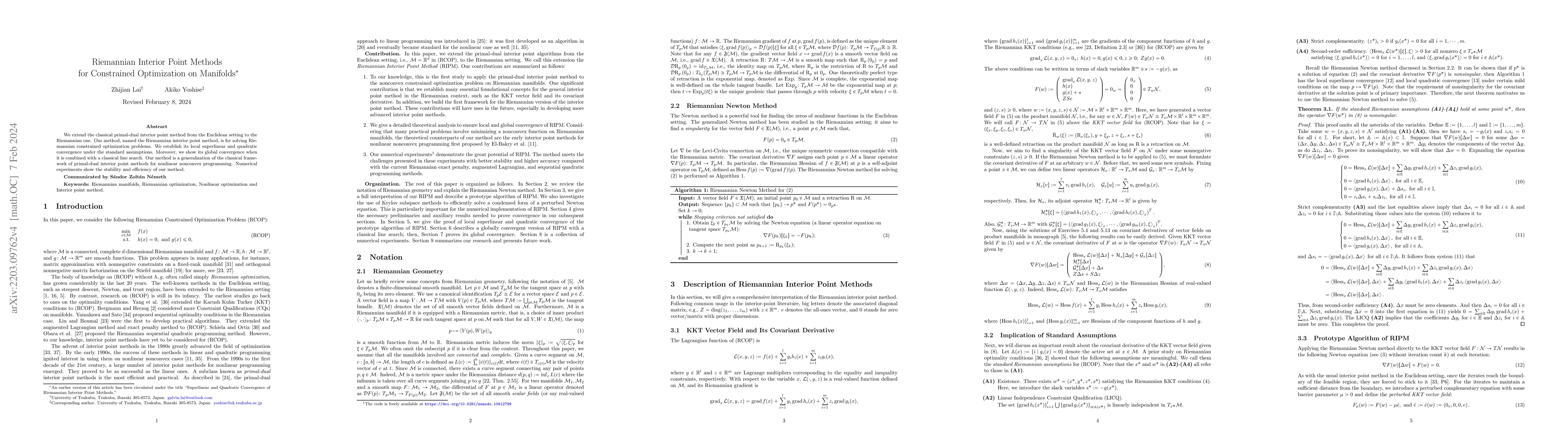 Thumbnail for Riemannian Interior Point Methods for Constrained Optimization on
  Manifolds