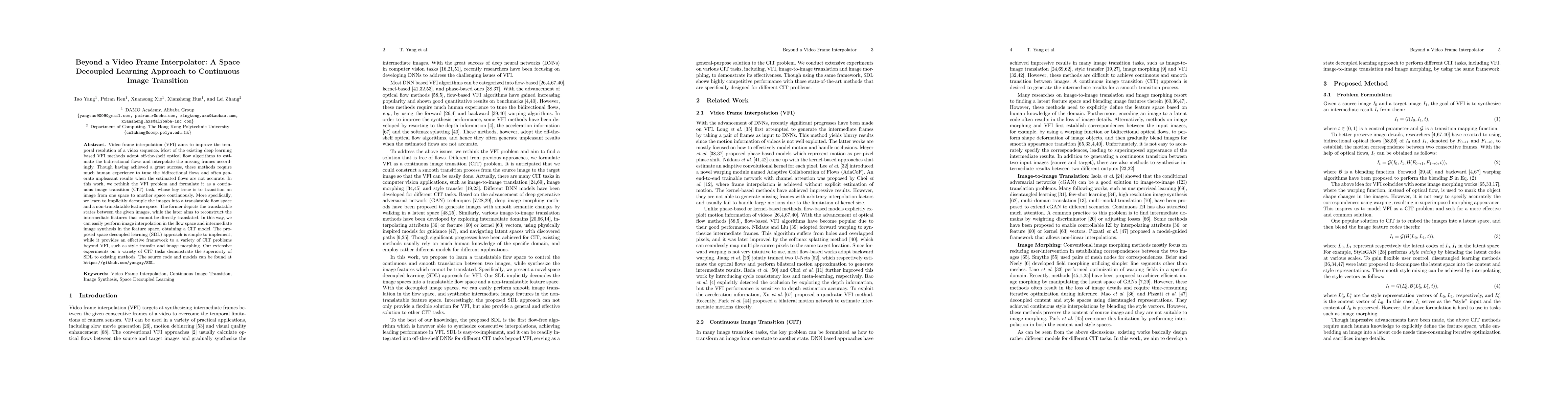 Thumbnail for Beyond a Video Frame Interpolator: A Space Decoupled Learning Approach
  to Continuous Image Transition