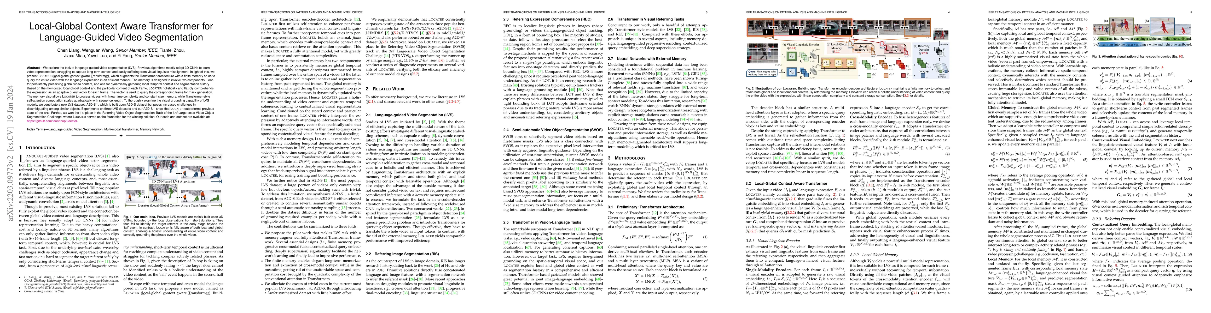 Thumbnail for Local-Global Context Aware Transformer for Language-Guided Video
  Segmentation