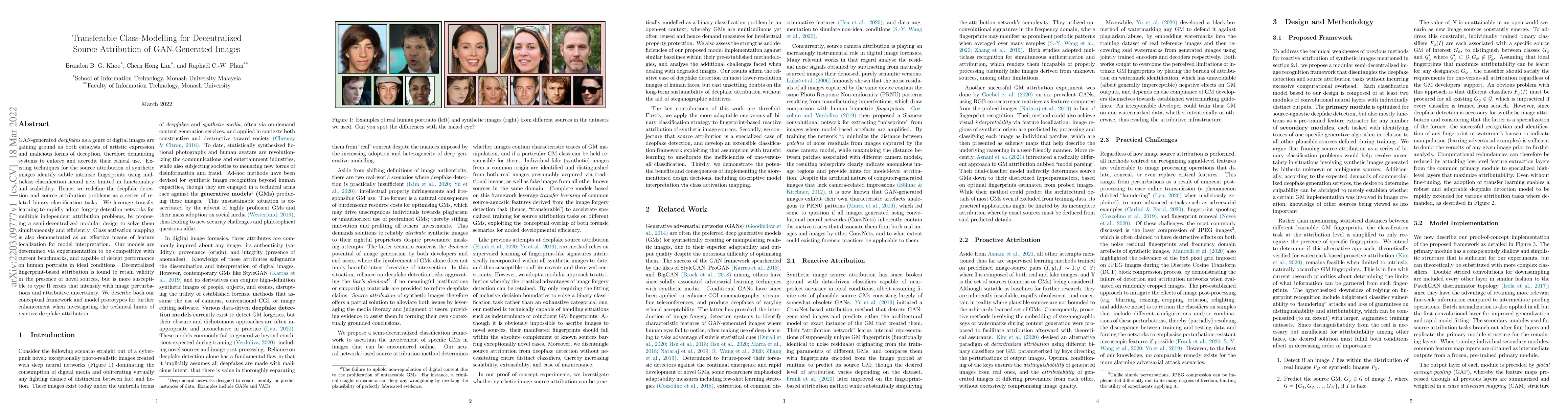 Thumbnail for Transferable Class-Modelling for Decentralized Source Attribution of
  GAN-Generated Images