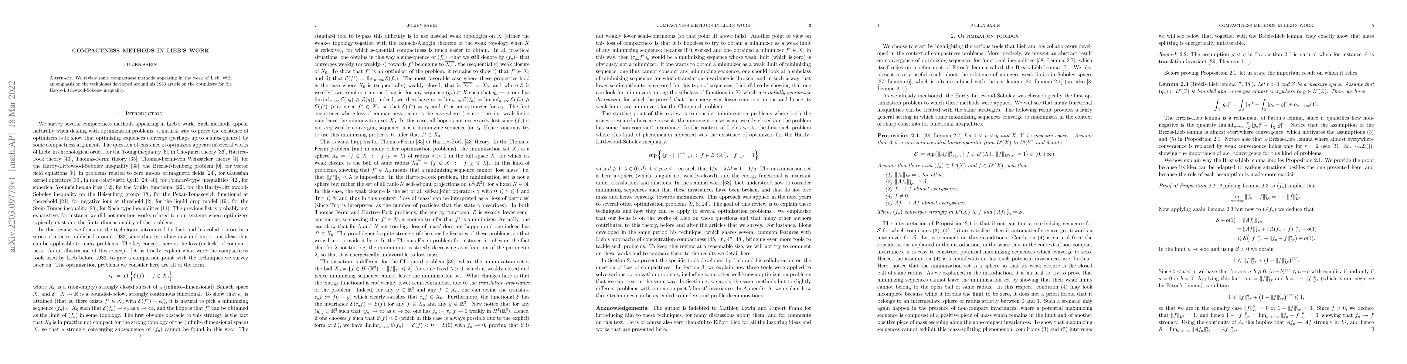 Thumbnail for Compactness methods in Lieb's work
