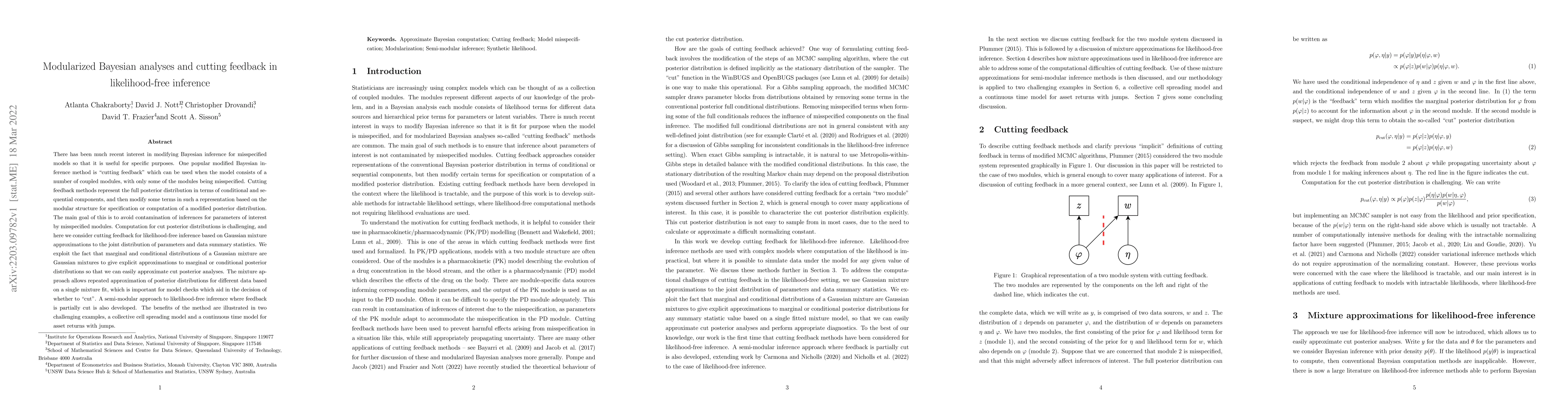 Thumbnail for Modularized Bayesian analyses and cutting feedback in likelihood-free
  inference