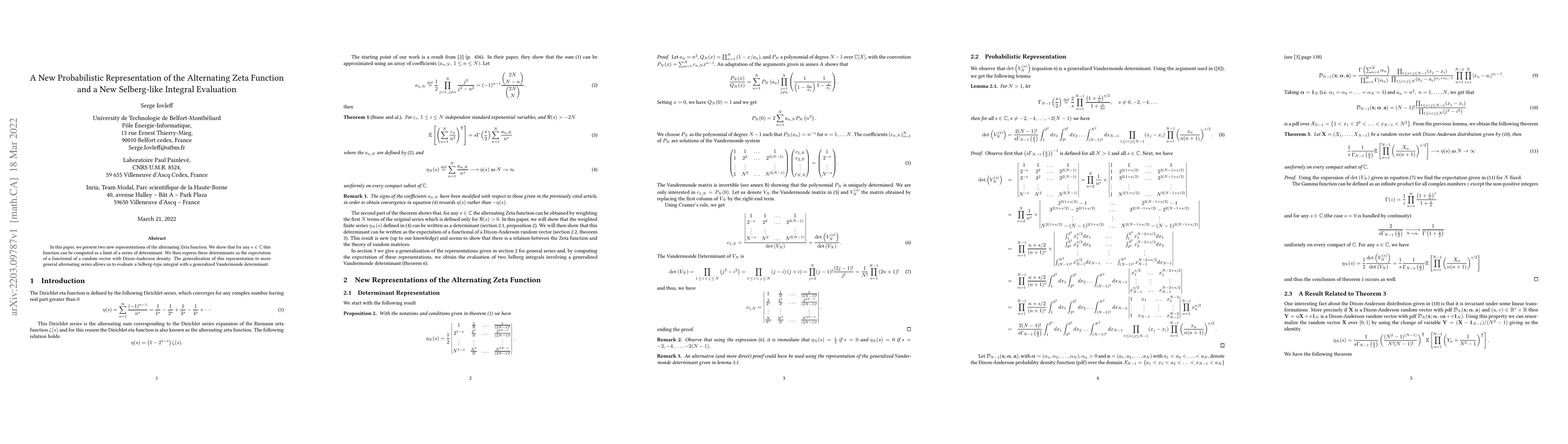Thumbnail for A New Probabilistic Representation of the Alternating Zeta Function and
  a New Selberg-like Integral Evaluation