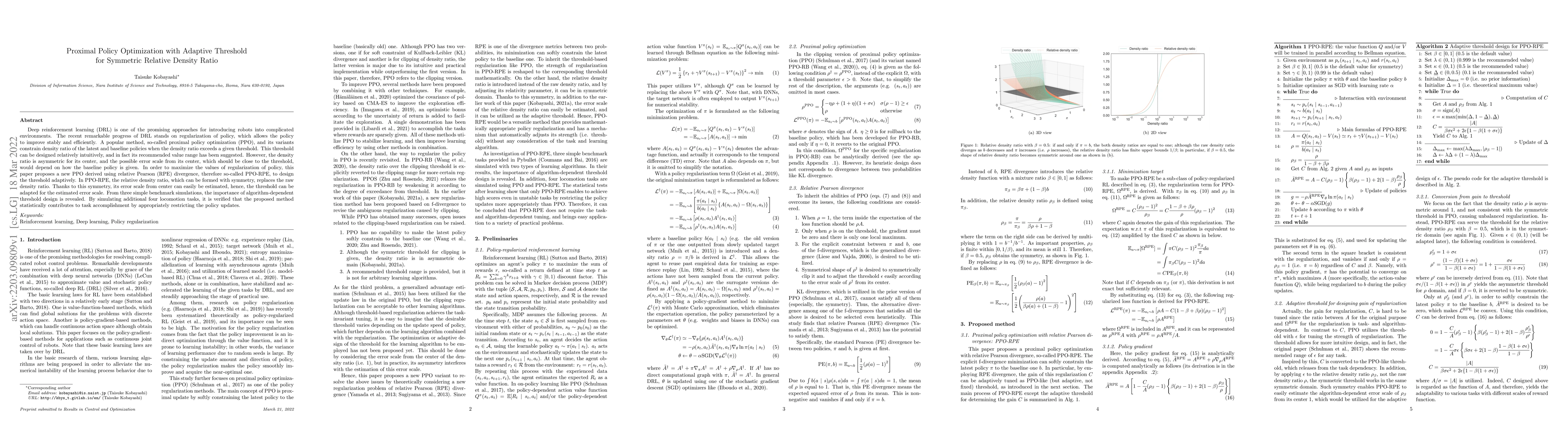 Thumbnail for Proximal Policy Optimization with Adaptive Threshold for Symmetric
  Relative Density Ratio