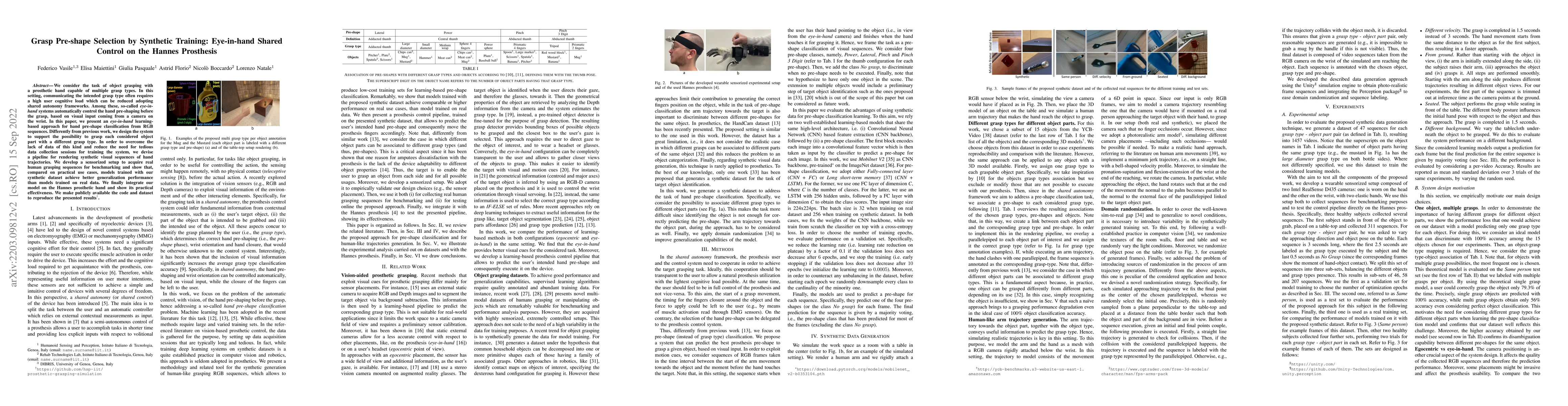 Thumbnail for Grasp Pre-shape Selection by Synthetic Training: Eye-in-hand Shared
  Control on the Hannes Prosthesis