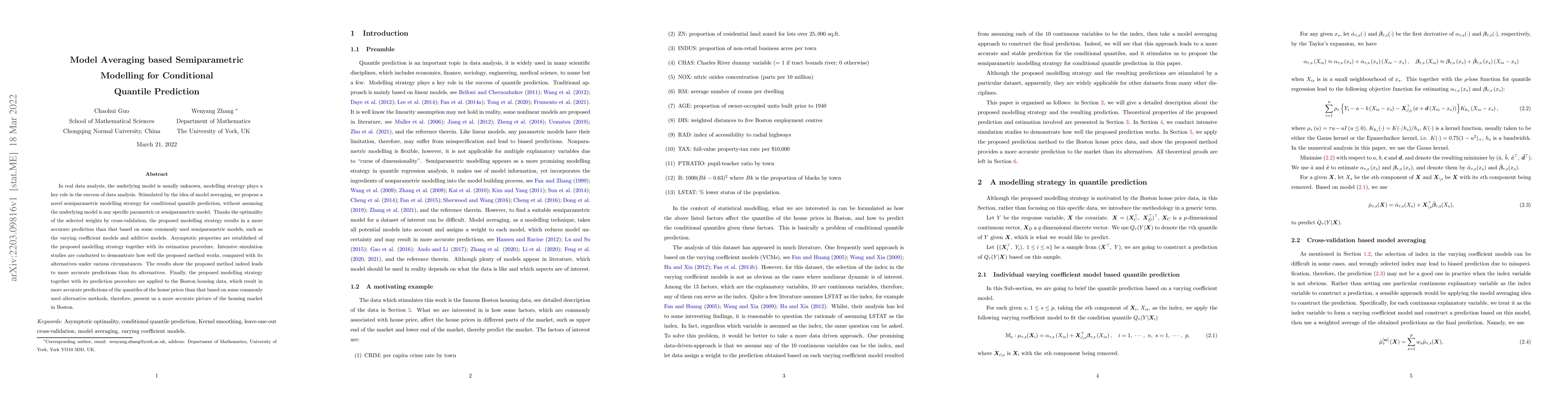 Thumbnail for Model Averaging based Semiparametric Modelling for Conditional Quantile
  Prediction