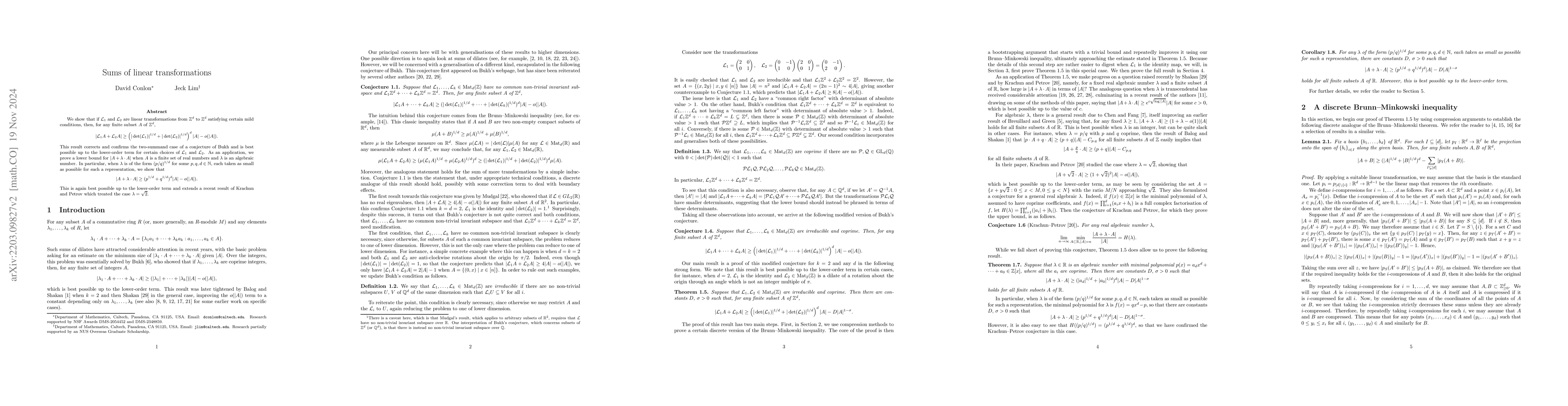 Thumbnail for Sums of linear transformations