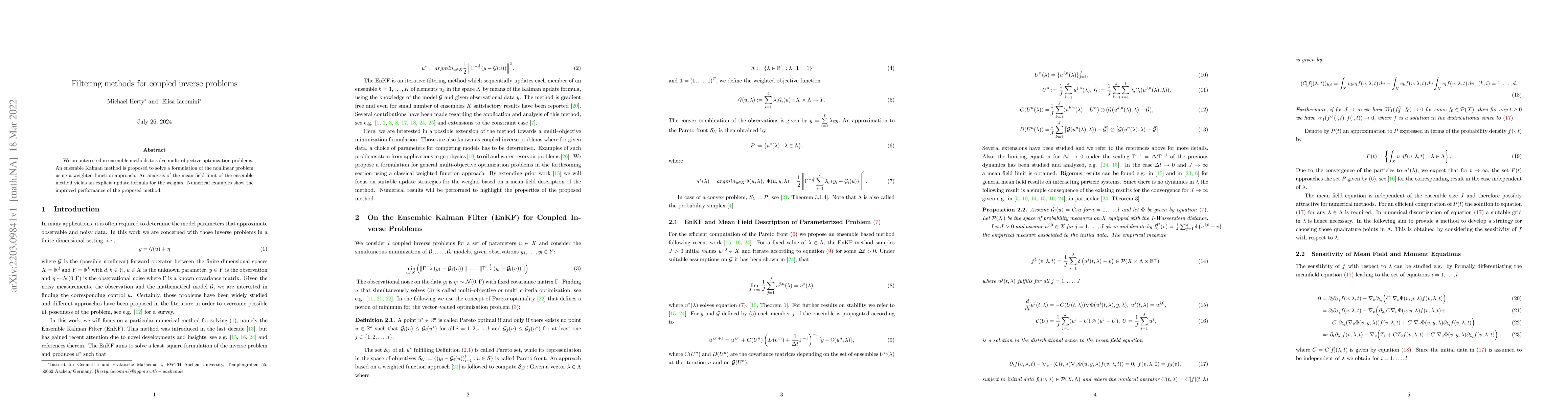 Thumbnail for Filtering methods for coupled inverse problems