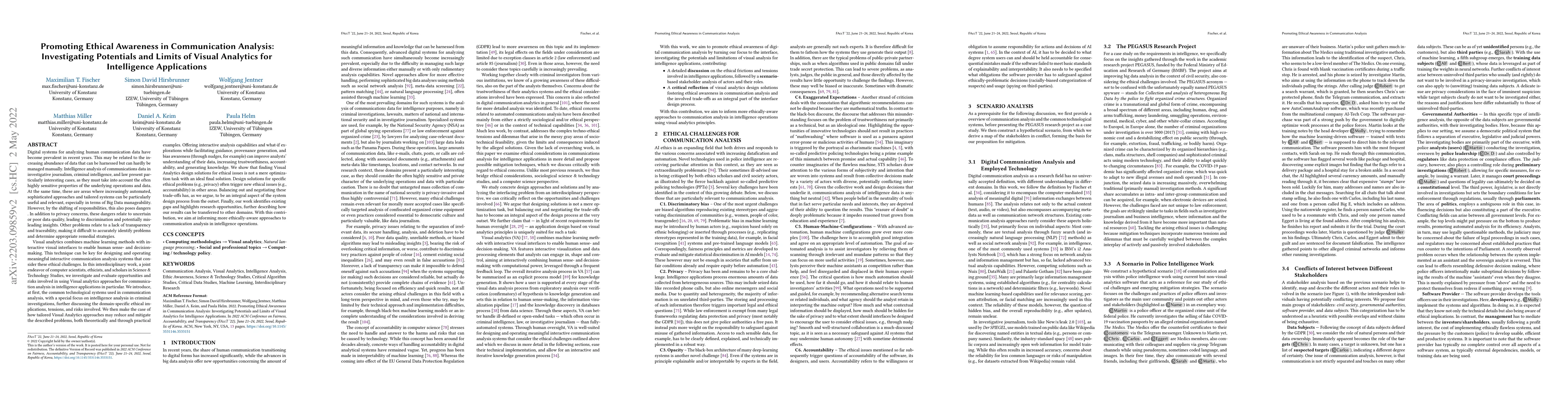 Thumbnail for Promoting Ethical Awareness in Communication Analysis: Investigating
  Potentials and Limits of Visual Analytics for Intelligence Applications