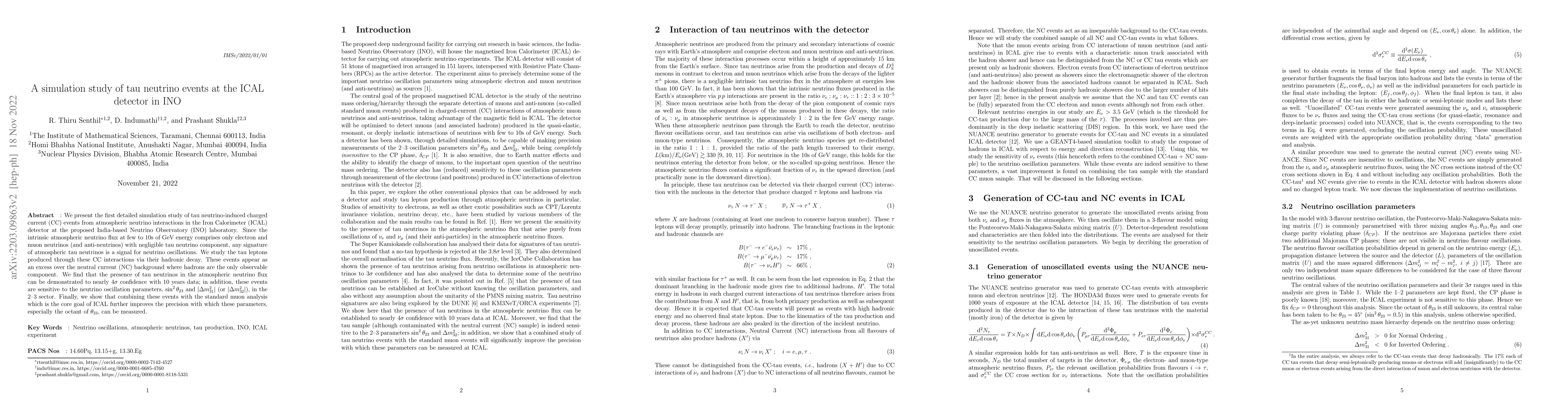 Thumbnail for A simulation study of tau neutrino events at the ICAL detector in INO
