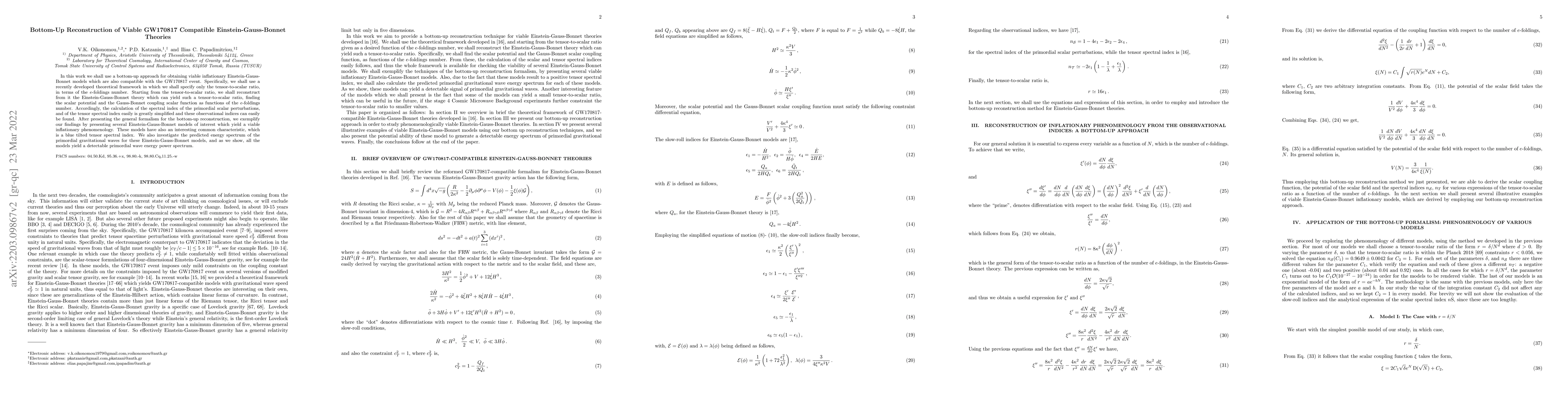 Thumbnail for Bottom-Up Reconstruction of Viable GW170817 Compatible
  Einstein-Gauss-Bonnet Theories