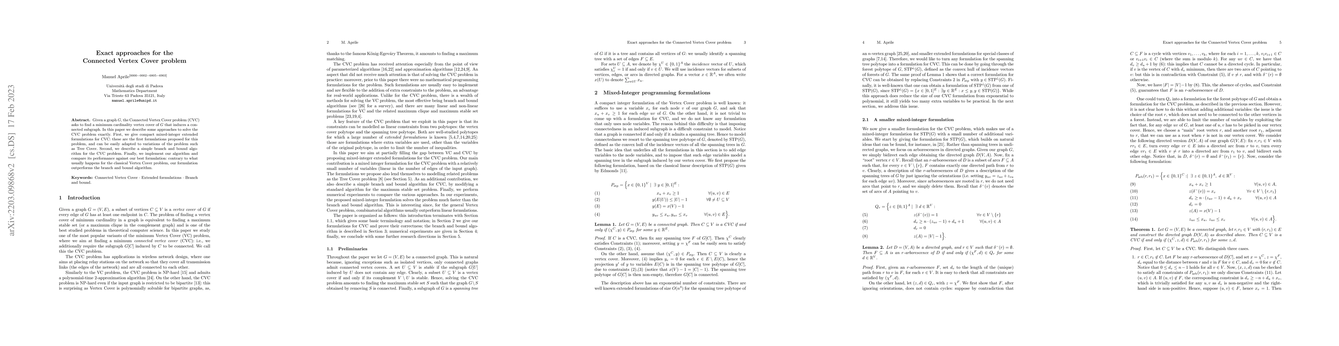 Thumbnail for Exact approaches for the Connected Vertex Cover problem