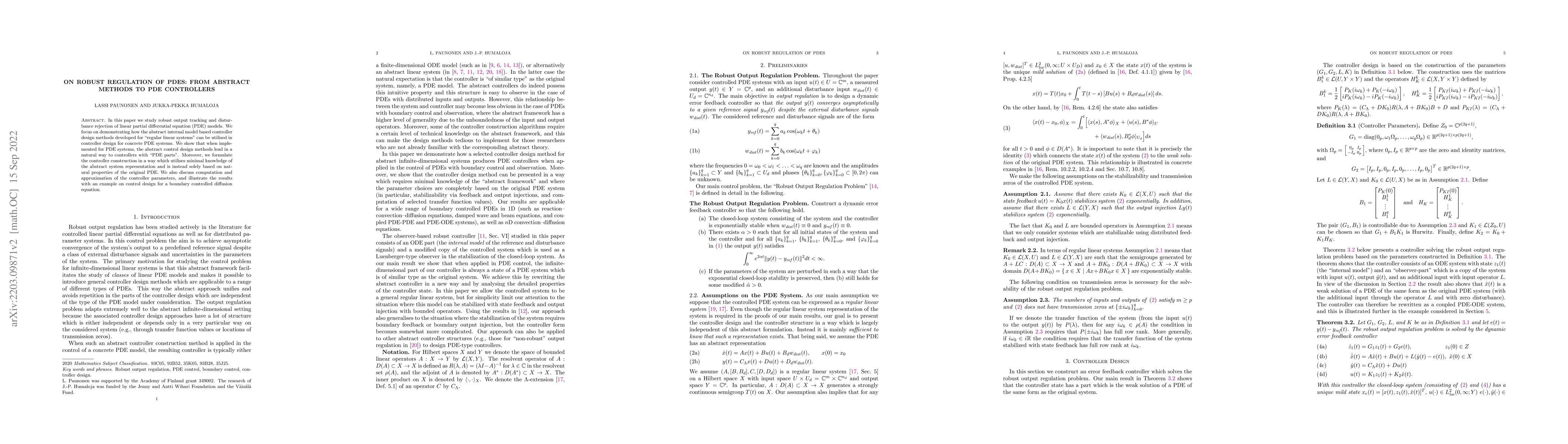 Thumbnail for On Robust Regulation of PDEs: from Abstract Methods to PDE Controllers