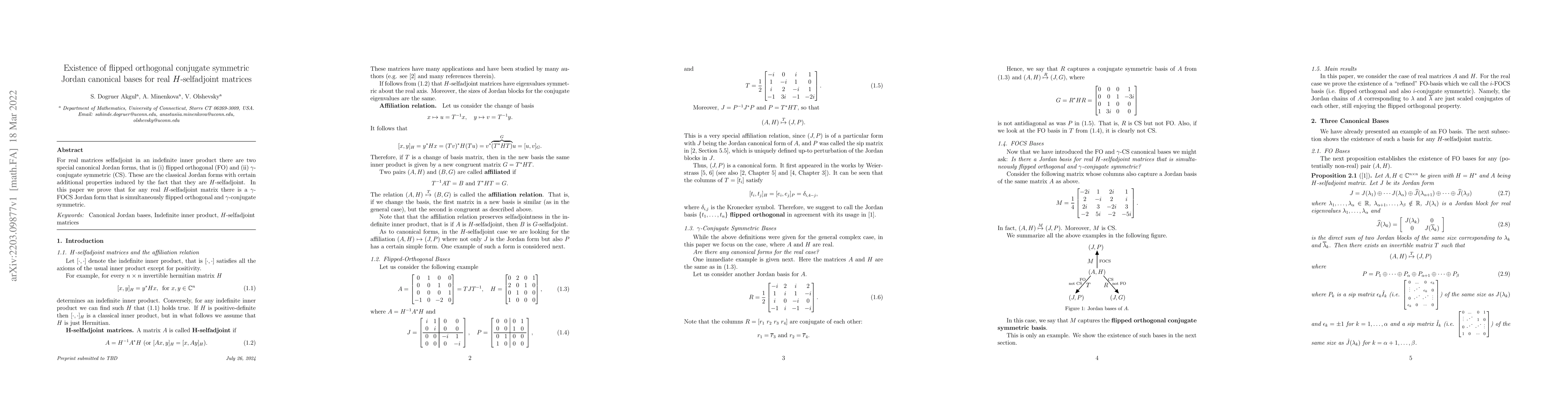 Thumbnail for Existence of flipped orthogonal conjugate symmetric Jordan canonical
  bases for real H-selfadjoint matrices